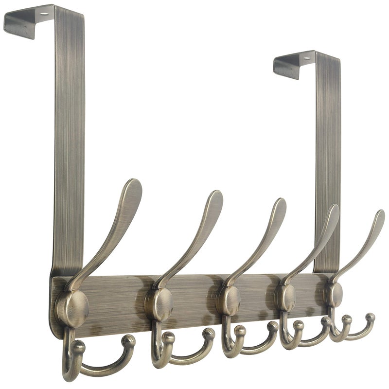 WEBI Over The Door Hooks Door Hanger with 5 Tri Hooks for Hanging, Over The Door Towel Rack Coat Hanger Coat Rack for Behind Back of Bathroom,Bronze - Image 1